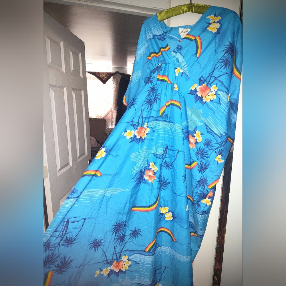 Vintage Halena's Hawaiian Blue Rainbow MuuMuu